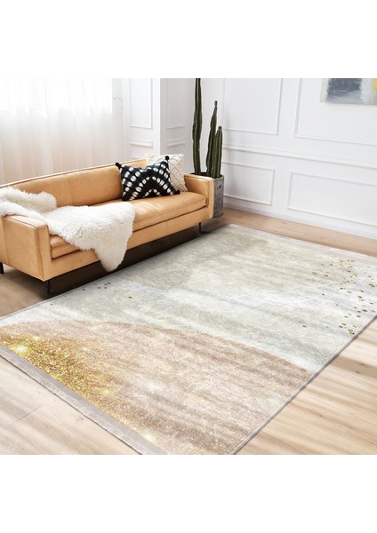 Gold - Krem Zeminde Modern Motifli Abstract Desenli Bohem Klasik Dijital Baskılı Makinede Yıkanabilir Kaymaz Taban Saçaklı Halı fiyatları