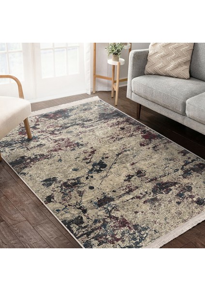 Krem - Bordo Zeminde Eskitme Motifli Kilim Desenli Eskitme Motifli Dijital Baskılı Makinede Yıkanabilir Kaymaz Taban Saçaklı Halı fiyatları