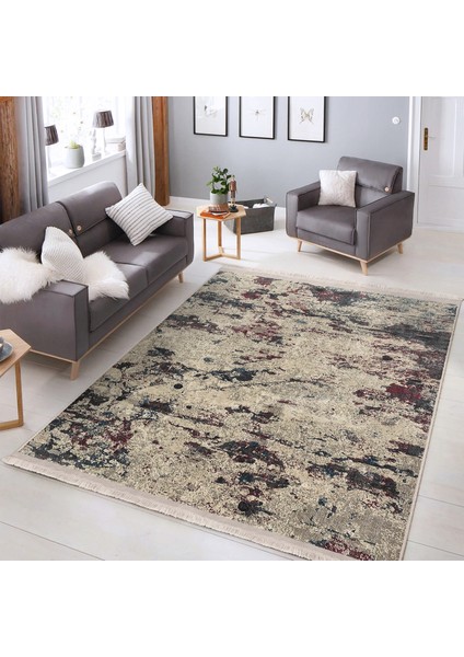 Krem - Bordo Zeminde Eskitme Motifli Kilim Desenli Eskitme Motifli Dijital Baskılı Makinede Yıkanabilir Kaymaz Taban Saçaklı Halı modelleri