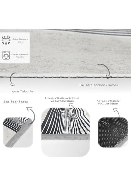 Gri - Ekru Zeminde Modern Sanat Motifli Klasik Desenli Modern Dijital Baskılı Makinede Yıkanabilir Kaymaz Taban Saçaklı Halı fırsatları