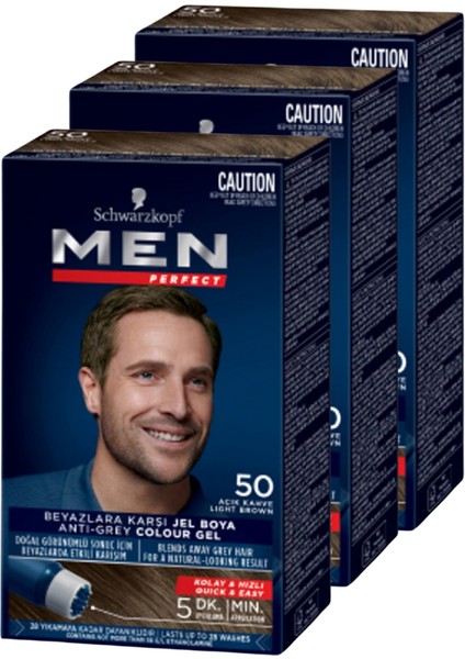Men Perfect Erkek Saç Boyası 50 - Açık Kahve 3 Adet