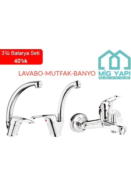 Quella 3lü Set Lavabo Banyo ve Mutfak Bataryasi Mi̇x Çi̇ft Gi̇ri̇şli̇ 40LIK Kartuş