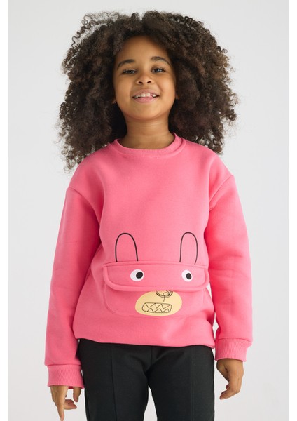 Çocuk Kanguru Cepli Ayı Detaylı Sweatshirt