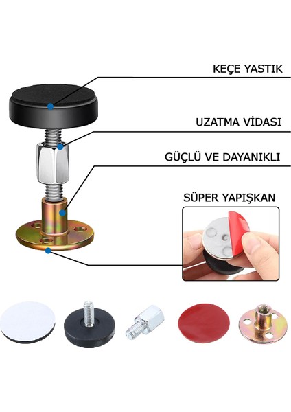 Yatak Baza Başlık Sabitleme Aparatı Ses Önleyici Eşya Sabitleme Aparatı 2 Adet (5-6,5 Cm)