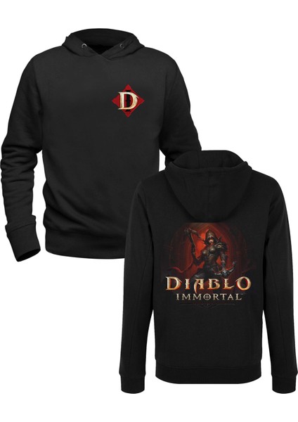 Diablo Immortal Demonhunter Ön Arka Baskılı Siyah Sweatshirt