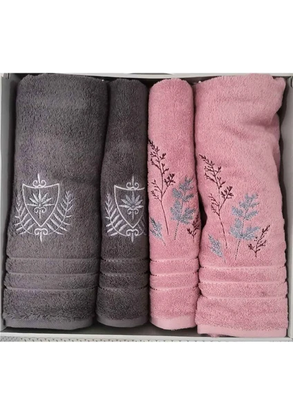 Soft Leaf Best Set (Hamam Takımı) Pembe-Antrasit