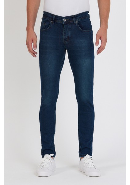 New Time Erkek Jean Skinny Fit Likralı Yeşil Tintli Tınarklı