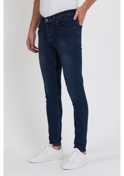 New Time Erkek Jean Skinny Fit Likralı Kahvetintli Tırnaklı