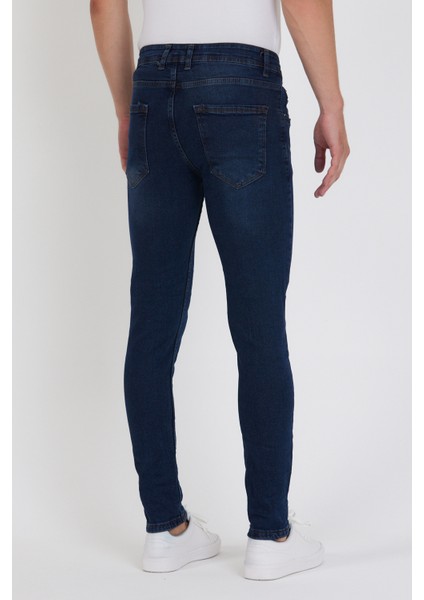 New Time Erkek Jean Skinny Fit Likralı Kahvetintli Tırnaklı