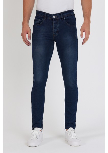 New Time Erkek Jean Skinny Fit Likralı Kahvetintli Tırnaklı