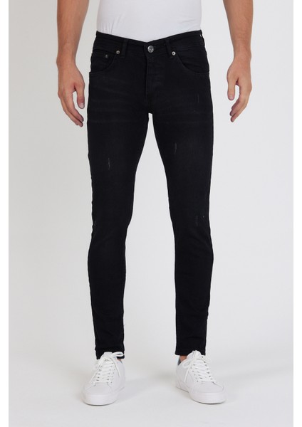 Erkek Jeans Skinny Fit Likralı Black Tırnaklı