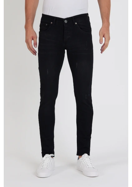 New Time Erkek Jeans Skinny Fit Likralı Black Tırnaklı