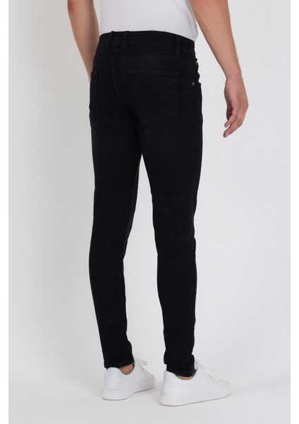 Erkek Jeans Skinny Fit Likralı Black Tırnaklı