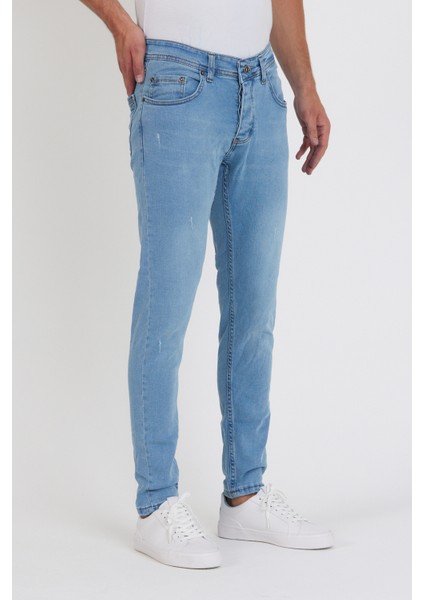 Erkek Jeans Skinny Fit Likralı Buz Mavi Tırnaklı fiyatları