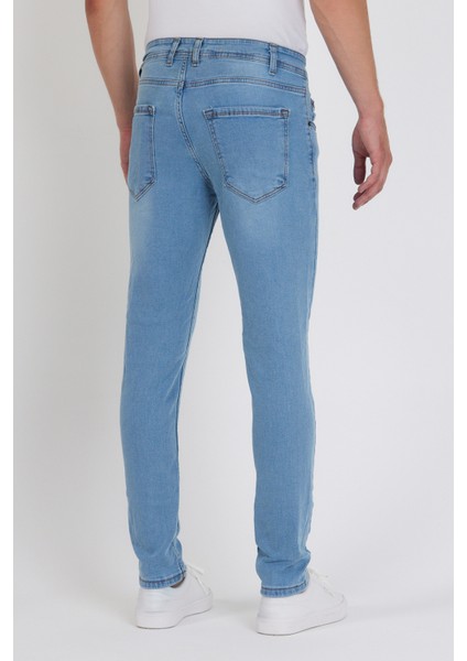 Erkek Jeans Skinny Fit Likralı Buz Mavi Tırnaklı fırsatları