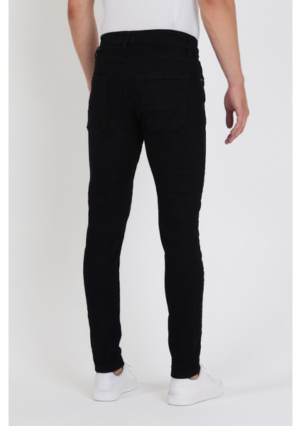 Erkek Jeans Skinny Fit Likralı Düz Black