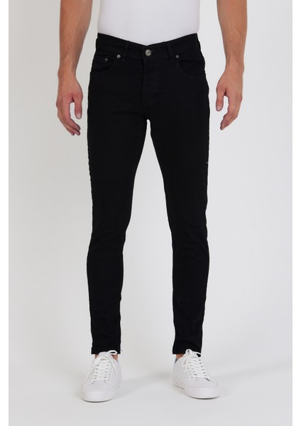 Erkek Jeans Skinny Fit Likralı Düz Black