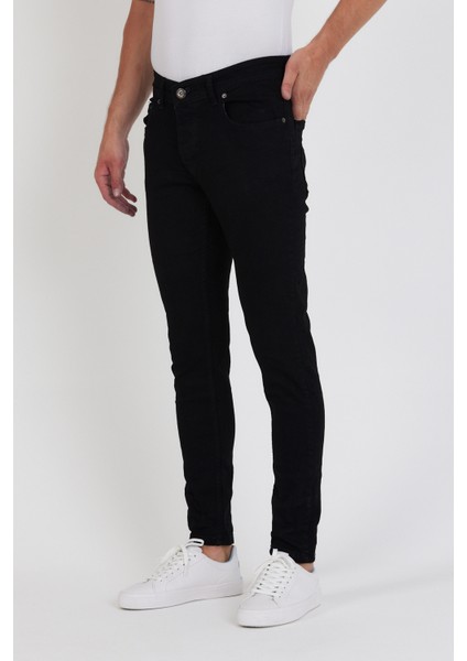 Erkek Jeans Skinny Fit Likralı Düz Black