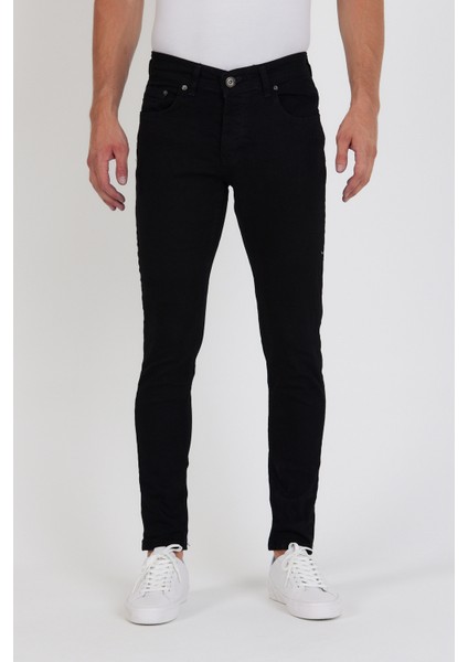 Erkek Jeans Skinny Fit Likralı Düz Black modelleri