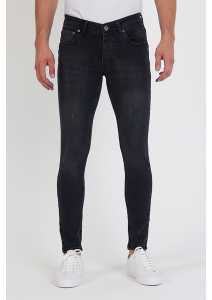 Erkek Jeans Skinny Fit Likralı Antrasit Tırnaklıı