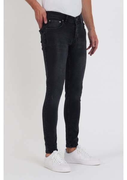 Erkek Jeans Skinny Fit Likralı Antrasit Tırnaklıı modelleri