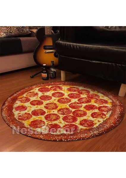 Pizza Desen Halısı Hd Kalite Dijital Baskı Yuvarlak Mutfak Halısı