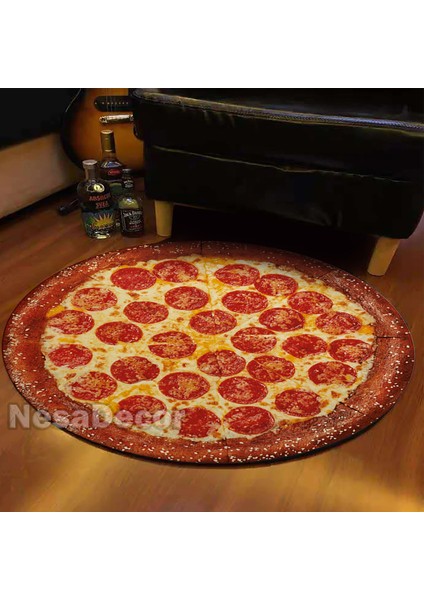 Pizza Desen Halısı Hd Kalite Dijital Baskı Yuvarlak Mutfak Halısı