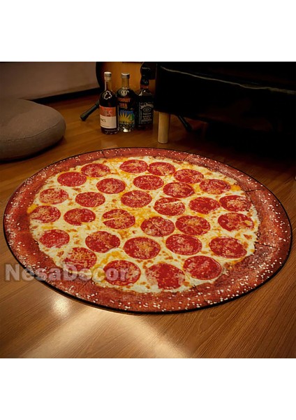 Nesa Decor Pizza Desen Halısı Hd Kalite Dijital Baskı Yuvarlak Mutfak Halısı