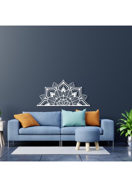 Mandala Metal Duvar Tablosu - 24 x 49 cm Beyaz