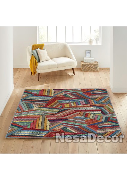 Nesa Decor Dijital Baskı Kilim Desenli Şönil Antibakteriyel Salon Halısı Mutfak Halısı Yolluk