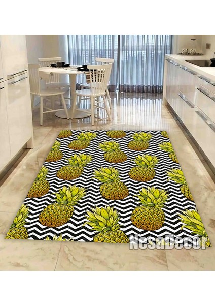 Nesadecor Ananas Desenli Mutfak Halısı Hd Kalite Dijital Baskı Dokuma Taban