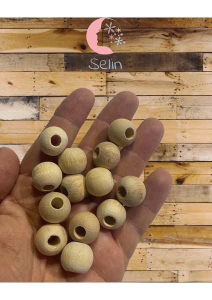 18 mm Ham İşlenmemiş Ahşap Boncuk 100 gr 50'li