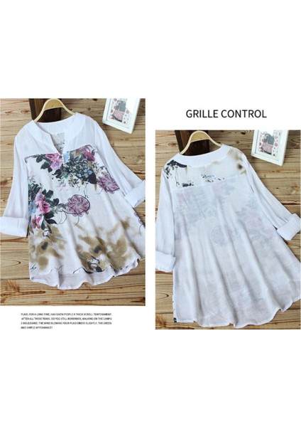 Yaz Moda Çiçek Baskı Pamuk Keten Bluz (Yurt Dışından)