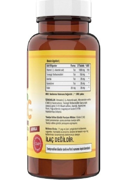 Ester C Vitamin 1000 Mg Kara Mürver 2 Kutu 120 Tablets + Hap Kutusu