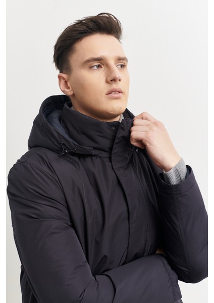 Erkek Lacivert Standart Fit Normal Kesim Yaka Içi Kürklü Kışlık Mont modelleri