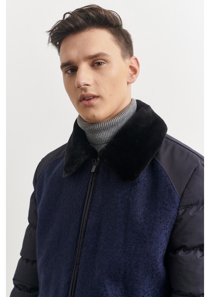 ALTINYILDIZ CLASSICS Erkek Lacivert Standart Fit Normal Kesim Kürklü Dik Yaka Mont fırsatları