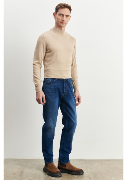 ALTINYILDIZ CLASSICS Erkek Mavi Comfort Fit Rahat Kesim %100 Pamuk Jean Denim Kot Pantolon
