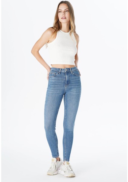 Judy Açık Mavi Yüksek Bel Fermuarlı Skinny Fit Jean Pantolon C 4521-163