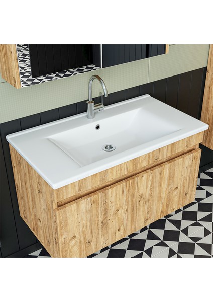 Lavabolu Atlantik Mat Mdf 85 cm Banyo Alt Dolap + Aynalı Üst Dolap + Boy Dolap modelleri