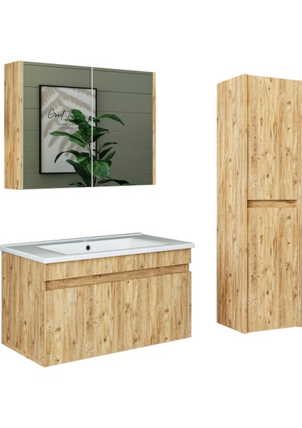 Lavabolu Atlantik Mat Mdf 85 cm Banyo Alt Dolap + Aynalı Üst Dolap + Boy Dolap fırsatları