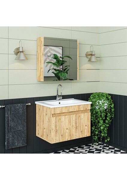 Lavabolu Atlantik Mat Mdf 65 cm Banyo Alt Dolap + Aynalı Üst Dolap fiyatları