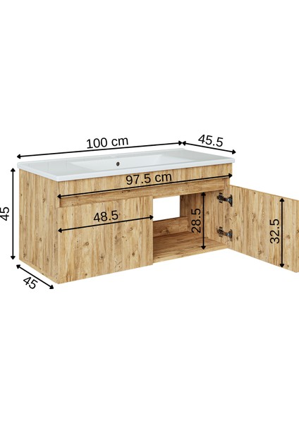 Lavabolu Atlantik Mat Mdf 100 cm Banyo Alt Dolabı fırsatları