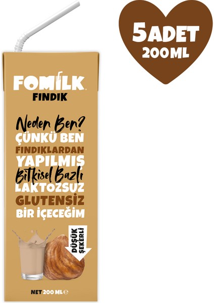 Fındık Sütü 200 Ml X5 Glutensiz Bitkisel Bazlı Laktozsuz Vegan