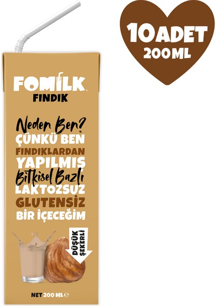 Fındık Sütü 200 Ml X10 Glutensiz Bitkisel Bazlı Laktozsuz Vegan