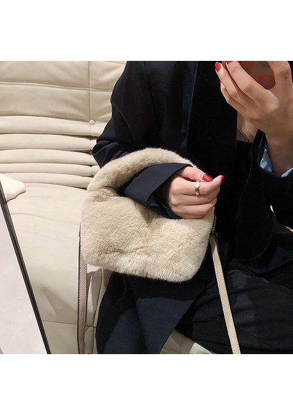 Yumuşak Kabarık Faux Kürk Çanta Peluş Tote Günlük Fermuar Kare Seyahat Sokak Crossbody Çanta fırsatları