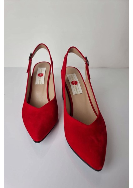 AY52 Bilekten Bağlı Kadın Kalın Topuklu Ayakkabı Kırmızı Süet fırsatları