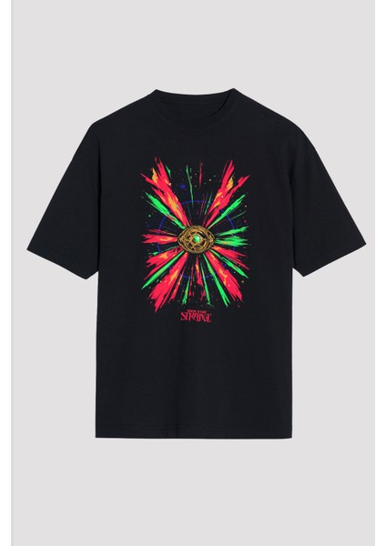 Doctor Strange Baskılı Unisex Siyah Oversize Tişört