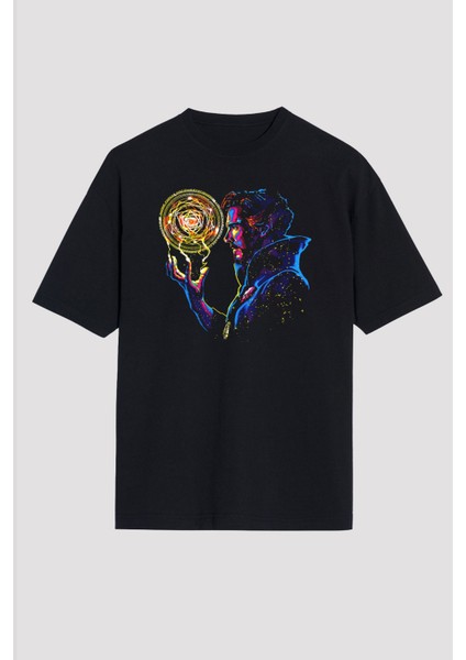 Doctor Strange Baskılı Unisex Siyah Oversize Tişört