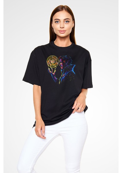 Doctor Strange Baskılı Unisex Siyah Oversize Tişört modelleri