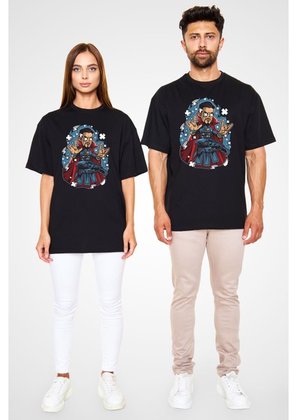 Dr Strange Baskılı Unisex Siyah Oversize Tişört modelleri